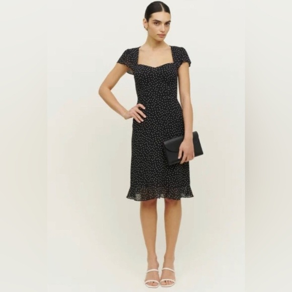 Reformation Rosi Dress Black Selene Dot Sweetheart Smocked Feminine Plus 18 NWT - Picture 14 of 14